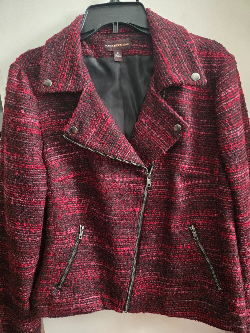 NWT Dana Buchman Jacket - Rich red/burgundy/black tweed - Size 16